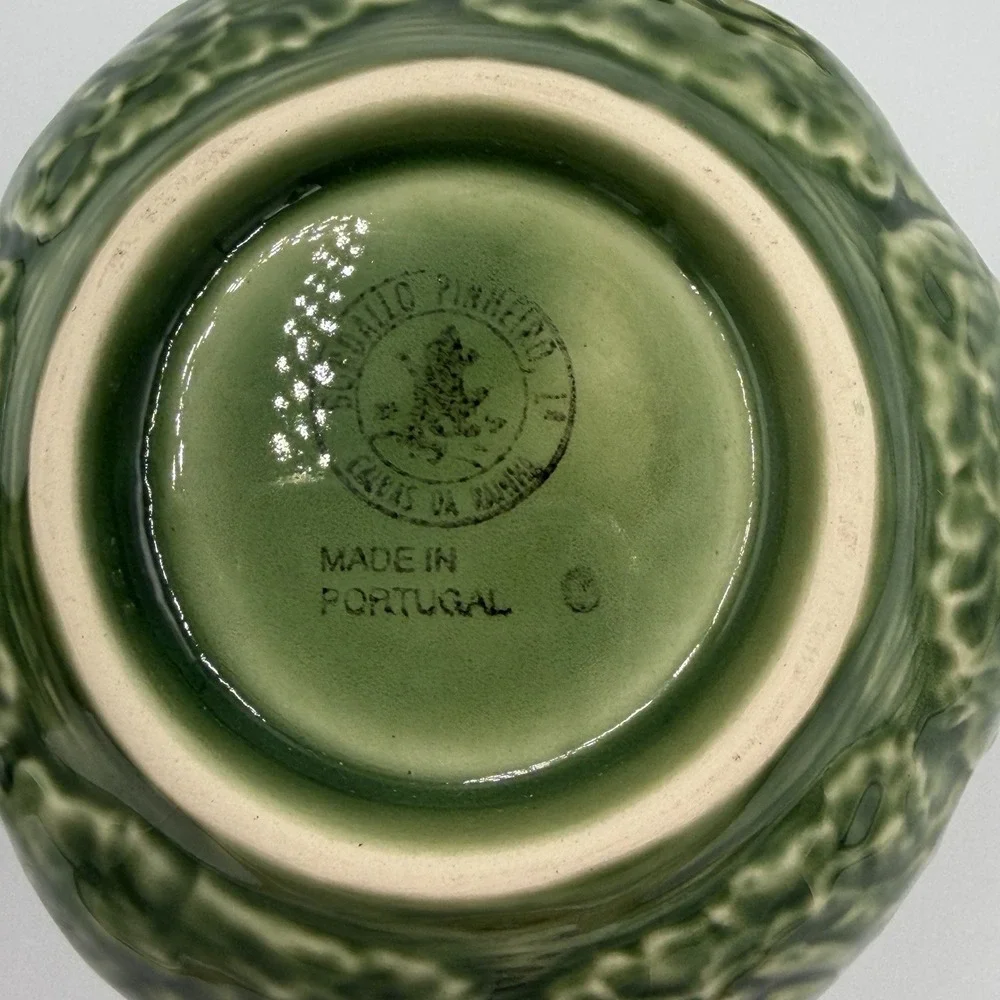 Vintage Bordallo Pinheiro Creamer & Lidded Sugar Bowl Rabbit Green Majolica Set